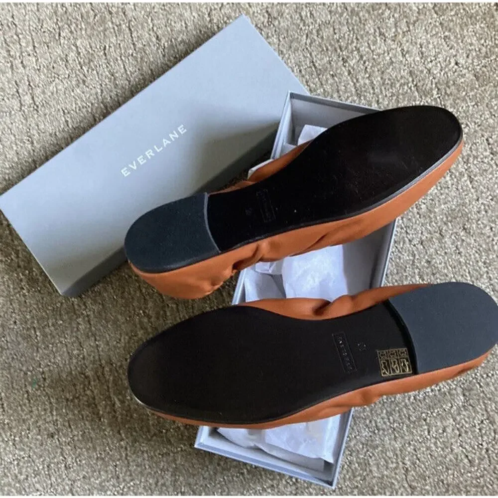 Everlane The Scrunch Flat Toffee Brown Leather Ballet Flats Women’s Size 10 - Picture 3 of 4